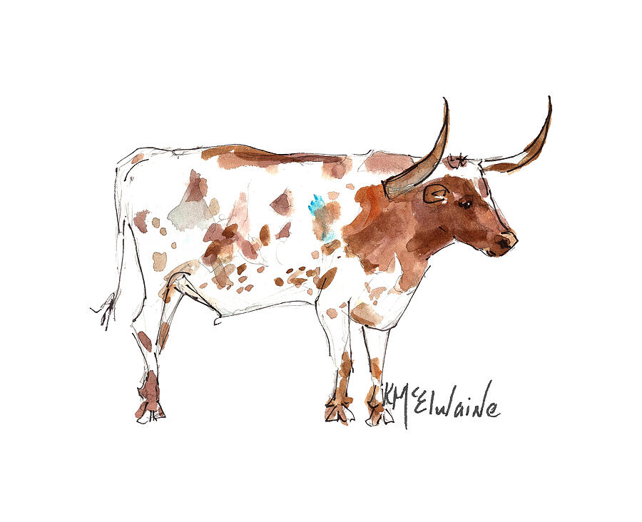Cow Painting - LH035 Longhorn Steer Kathleen McElwaine by Kathleen McElwaine