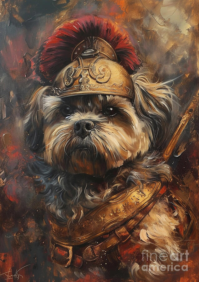 Dog Painting - Lhasa Apso - adorned in the robes of a Roman temple guardian by Adrien Efren