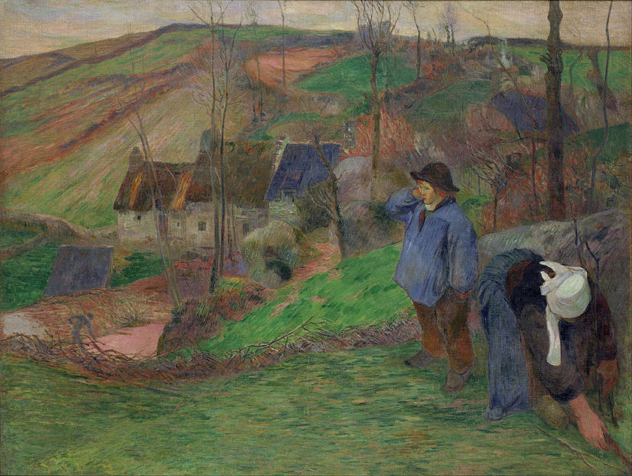 LHiver a Pont-Aven, petit Breton et ramasseuse, ou Petit berger breton / Landscape of Brittany. ... Painting by Paul Gauguin