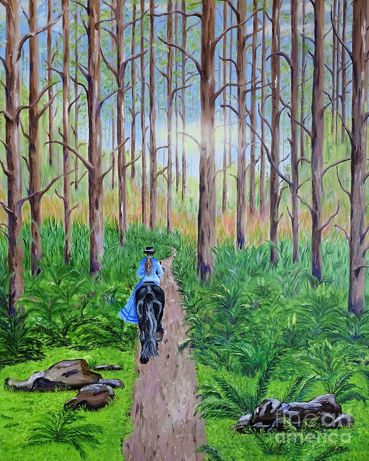 Liams first ride in the woods Painting by Lisa Rose Musselwhite