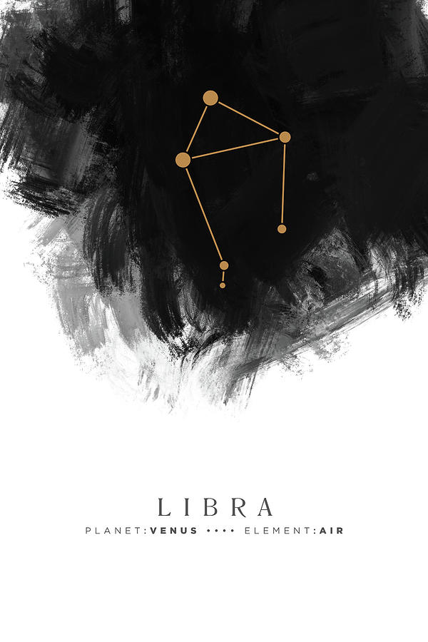 Libra Zodiac Sign - Minimal Print - Zodiac, Constellation, Astrology, Good Luck, Night Sky - Black Mixed Media