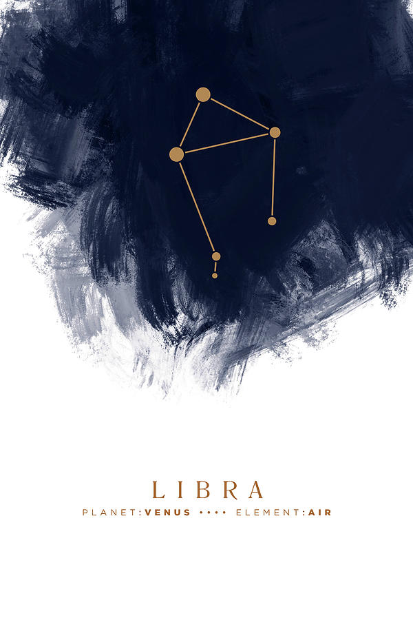Libra Zodiac Sign - Minimal Print - Zodiac, Constellation, Astrology, Good Luck, Night Sky - Blue Mixed Media by Studio Grafiikka