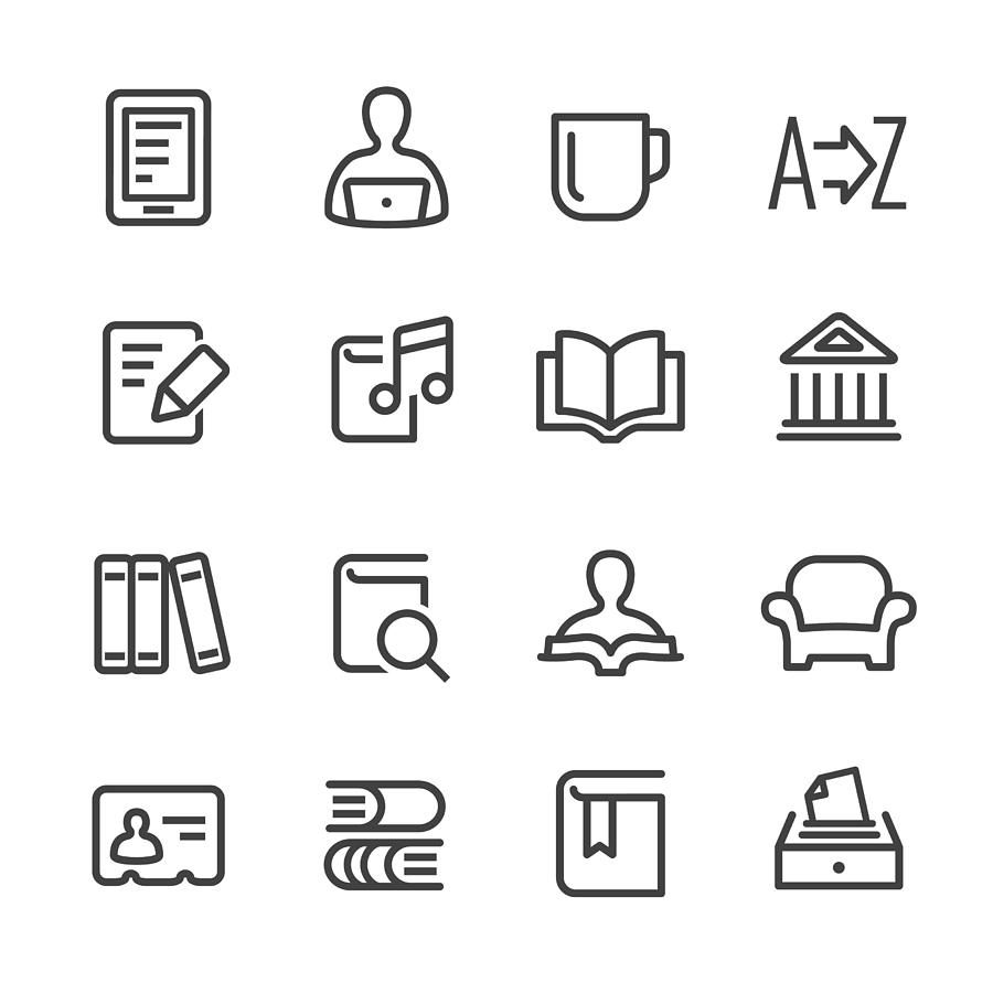 Library and books Icons - Line Series Drawing by -victor-