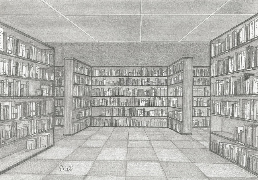 Library Interior Drawing by Paul David Hill