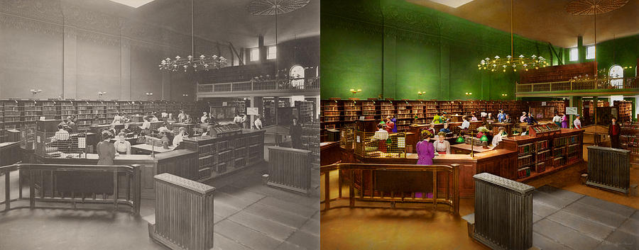 Library - The romance of reading 1895 - Side by Side Photograph by Mike Savad