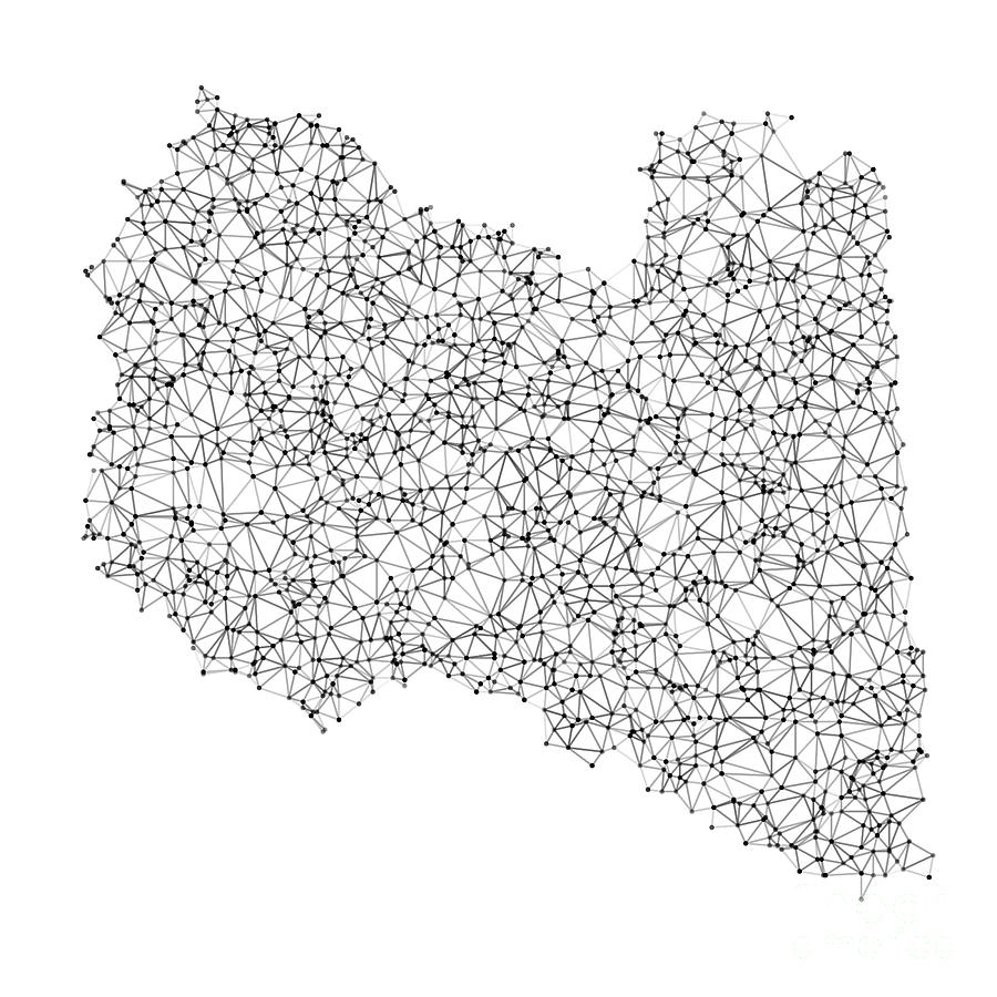 Libya Map Network Black And White Digital Art by Frank Ramspott - Fine ...