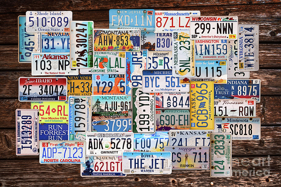 License plates collage Mixed Media by Delphimages Photo Creations