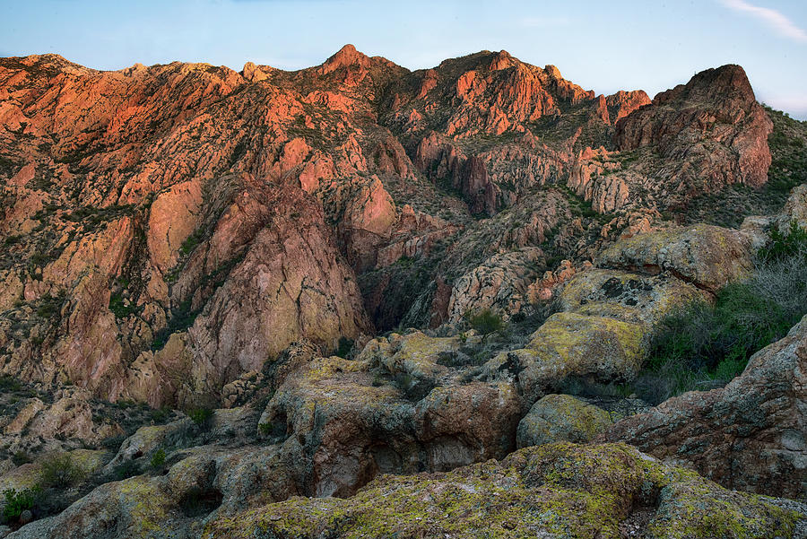 Lichen covered rock hills in the deserts of Central Arizona Photograph by Dave Dilli