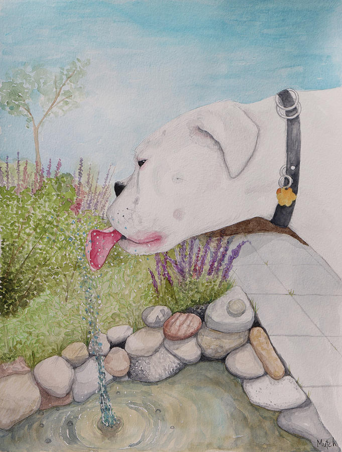 Licking a fountain Painting by Lisa Mutch