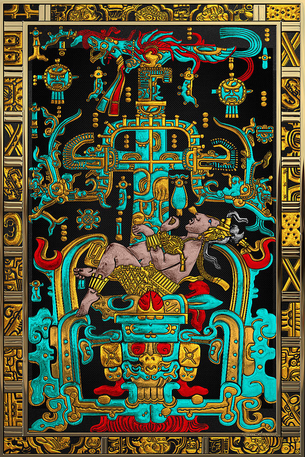 Lid of The Great Tomb of Pakal - Palenque Astronaut over Black No.2  Digital Art by Serge Averbukh