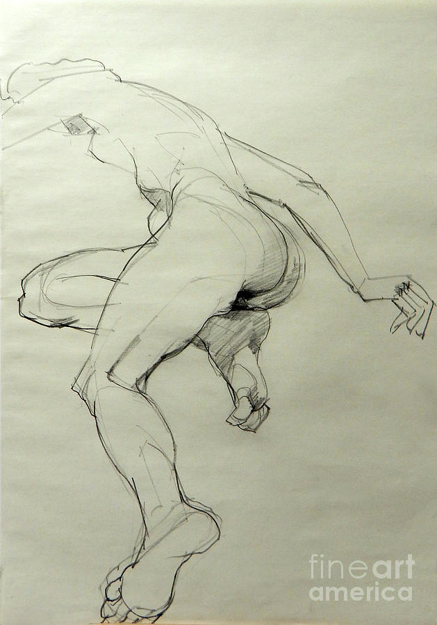 Life Drawing of a Nude Model in Foreshortening Drawing by Greta Corens