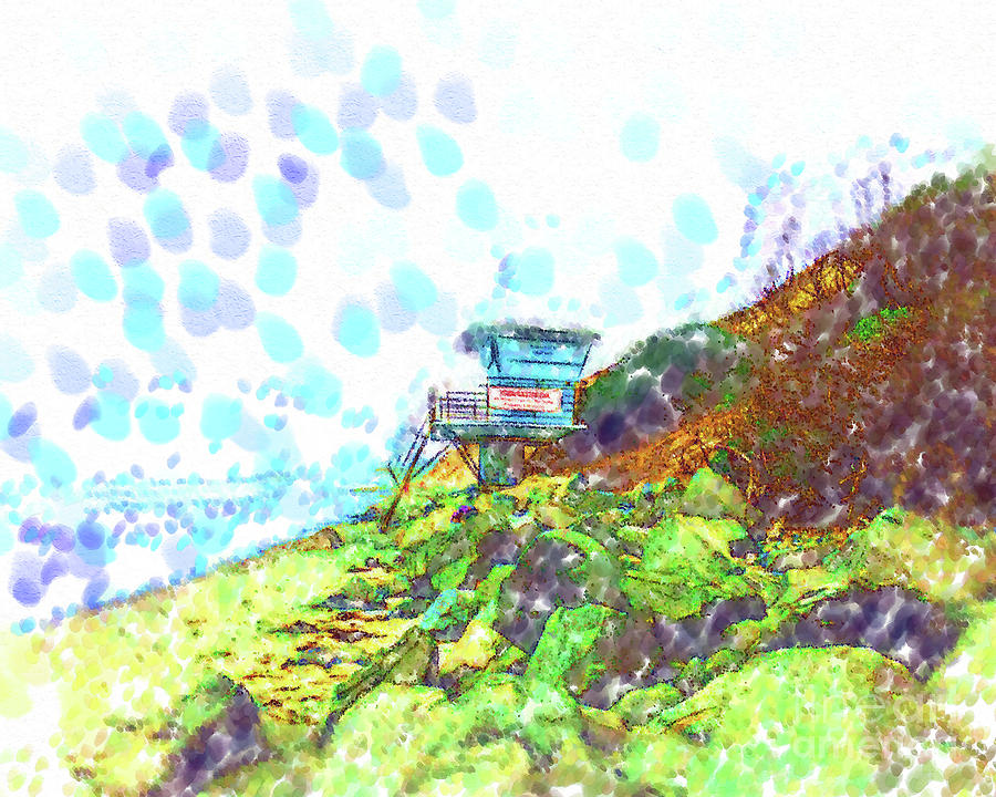 Life Guard Station On The Rocky Beach Digital Art by Kirt Tisdale
