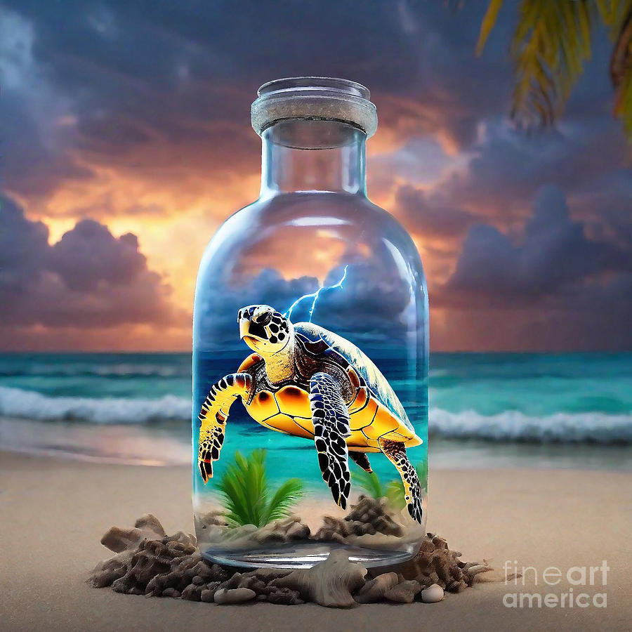 Life In A Jar 150 Hawksbill Sea Turtle In Bottles Drawing
