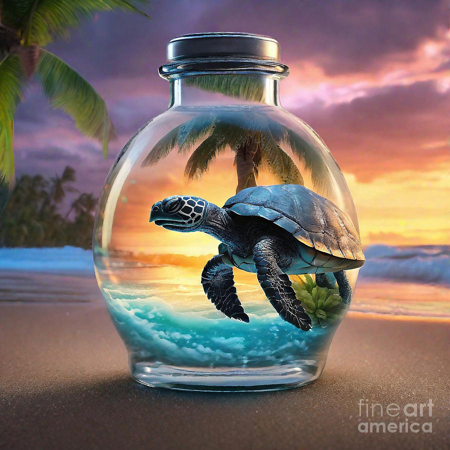 Life In A Jar 183 Leatherback Turtle In Bottles Drawing