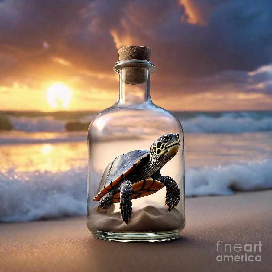 Life In A Jar 327 Wood Turtle In Bottles Drawing