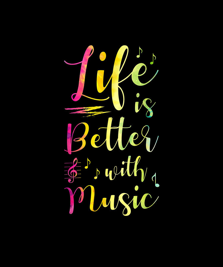 Life Is Better With Music G Clef Notes Jazz Instrument Song Drawing by ...