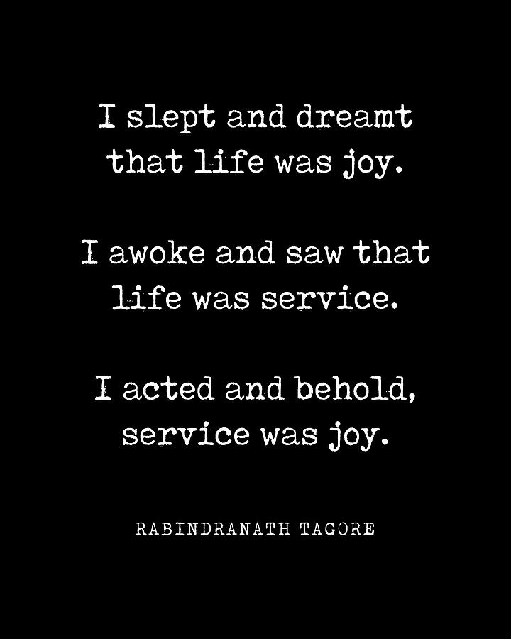 Life is service, service is joy - Rabindranath Tagore Quote - Literature - Typewriter Print - Black Digital Art by Studio Grafiikka