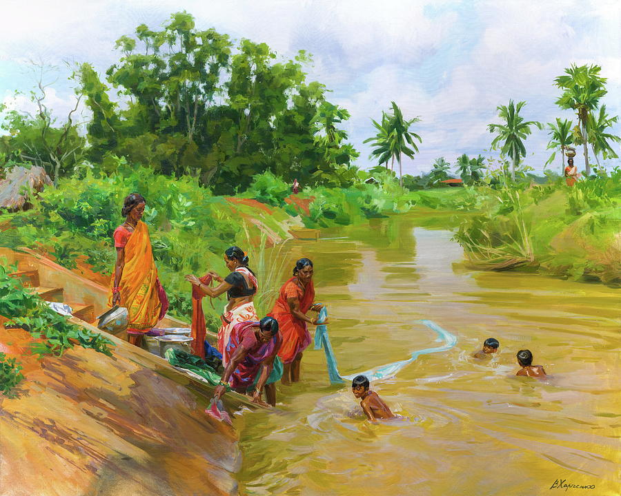 Life near the river Painting by Victoria Kharchenko
