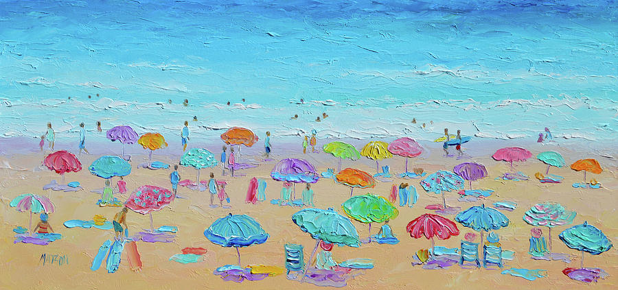 Life on the Beach panorama Painting by Jan Matson
