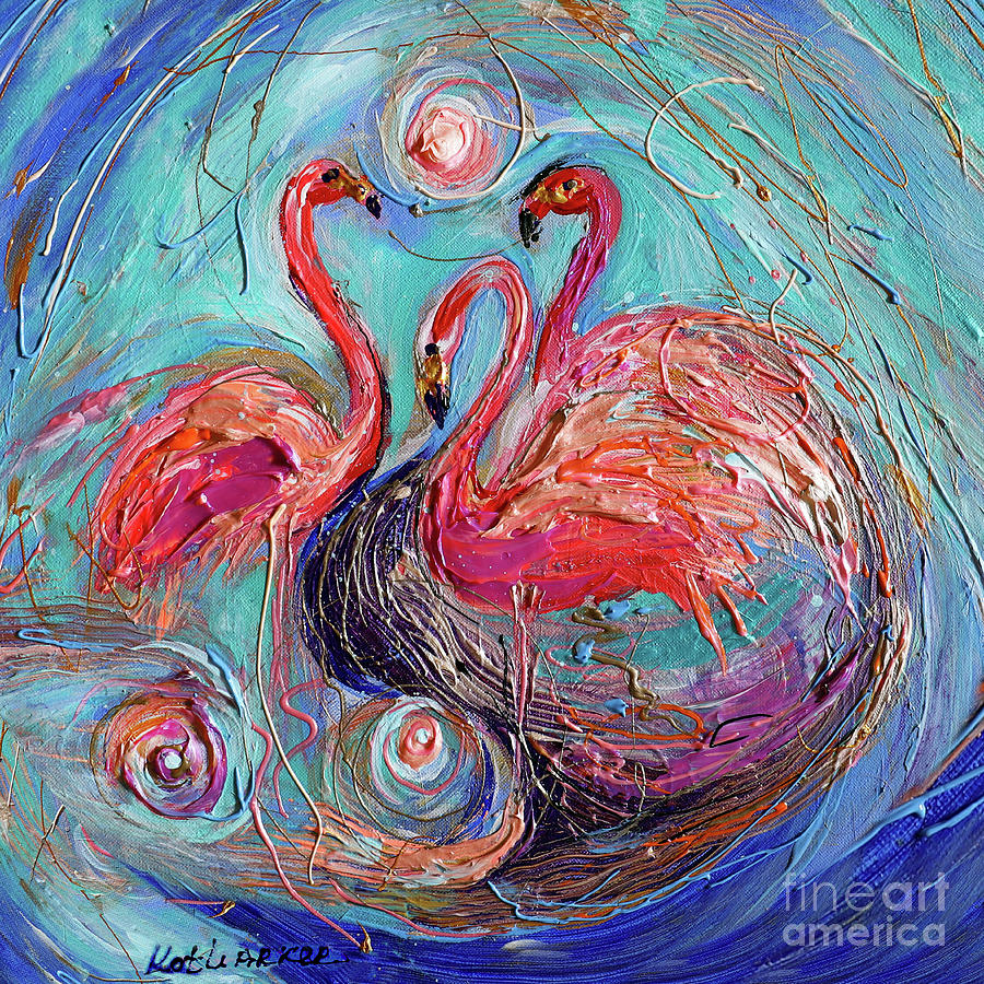 Life Totem #8. Dance of Flamingos Painting by Elena Kotliarker
