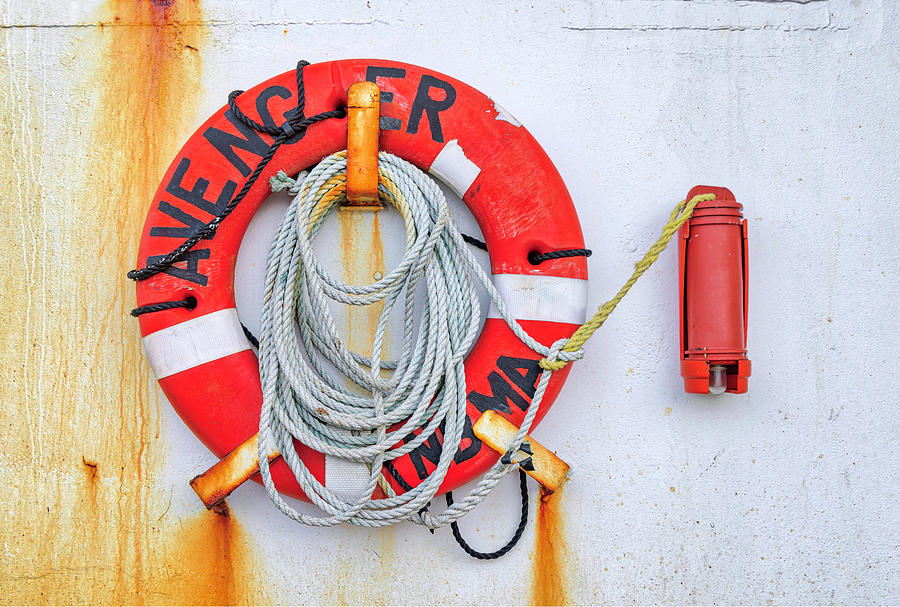 Lifebuoy at the New Bedford harbor Photograph by Juergen Roth