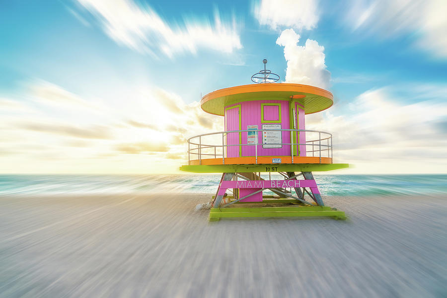 Lifeguard hut on the beach in Miami Florida with motion blur effect Photograph by Maria Kray
