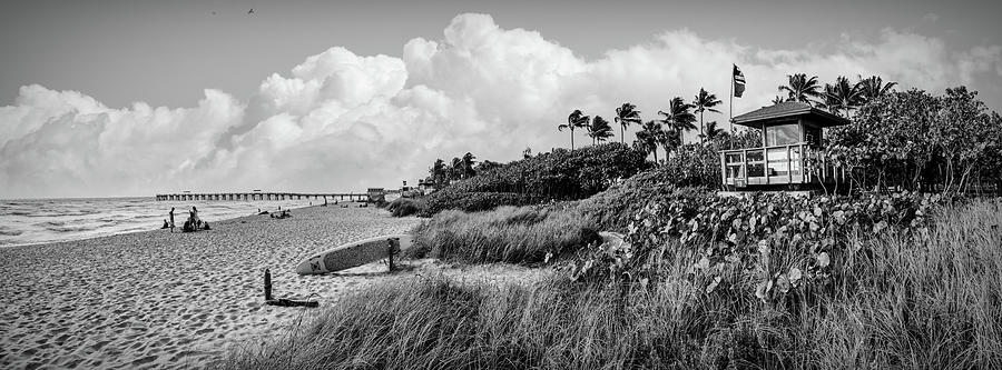 Lifeguard Stand in the Dunes Panorama Black and White Photograph by Debra and Dave Vanderlaan