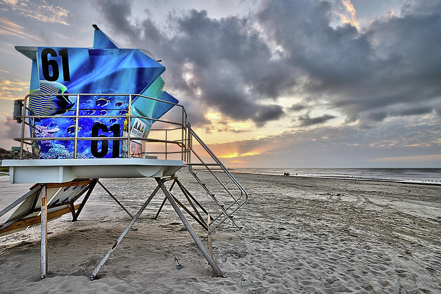 Galveston Photograph - Lifeguard Stand Sunrise Galveston Island by JC Findley