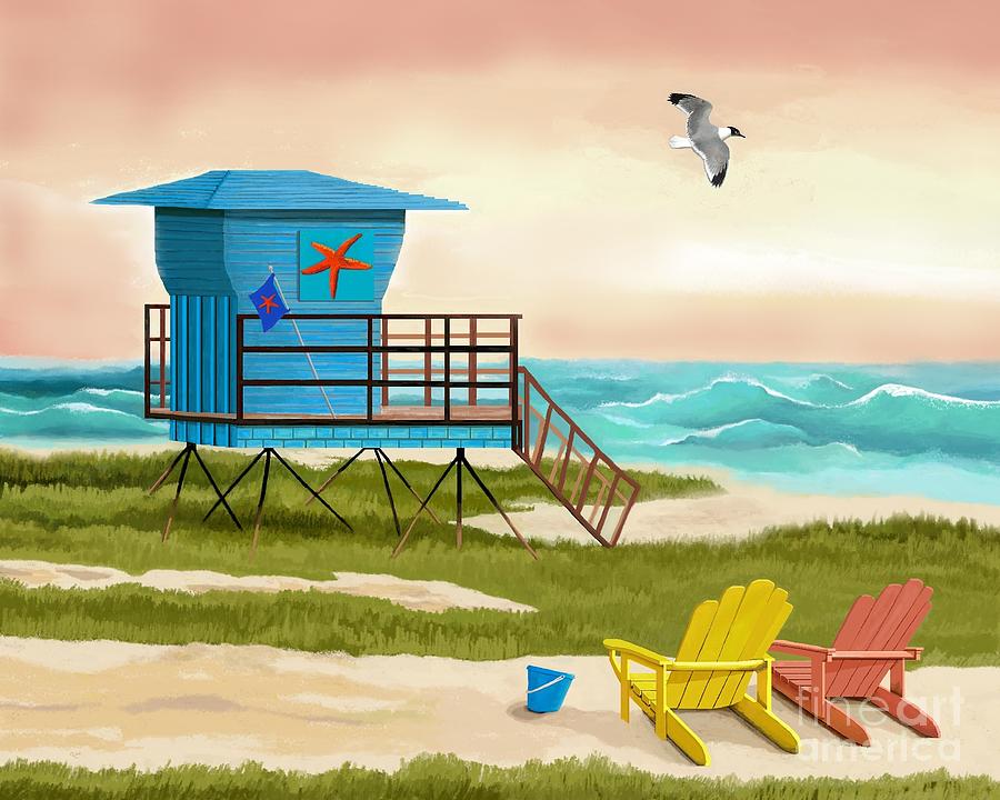 Lifeguard Station Blue Painting by Jackie Case
