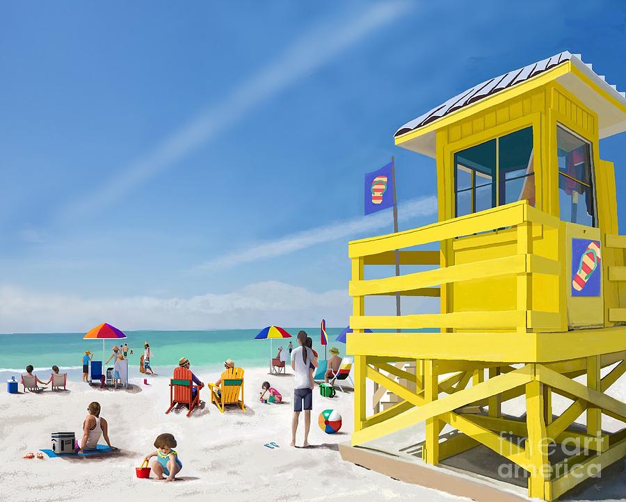 Lifeguard Station Yellow Painting by Jackie Case