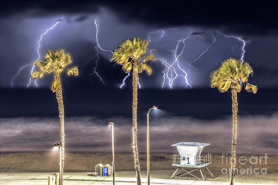 Lifeguard Tower 1 And Electrical Storm Photograph by Don Schimmel