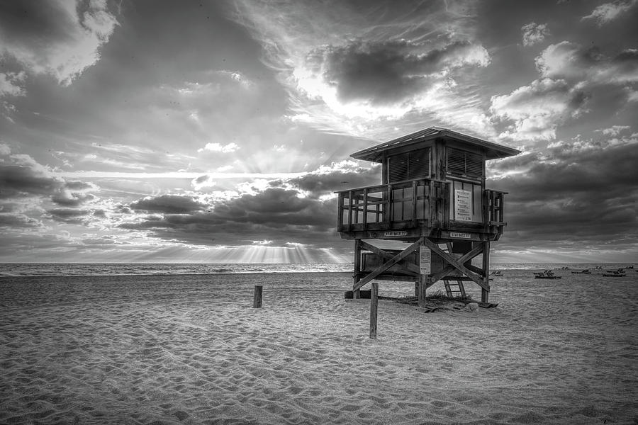 Lifeguard Tower at Sunrise Black and White Photograph by Debra and Dave ...