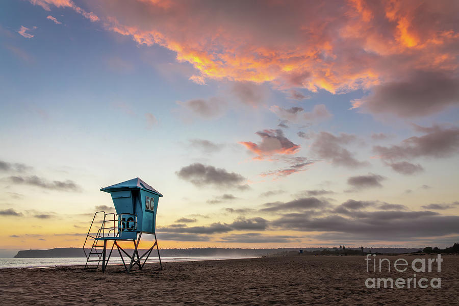 Lifeguard tower at sunset in San Diego Photograph by Delphimages Photo Creations