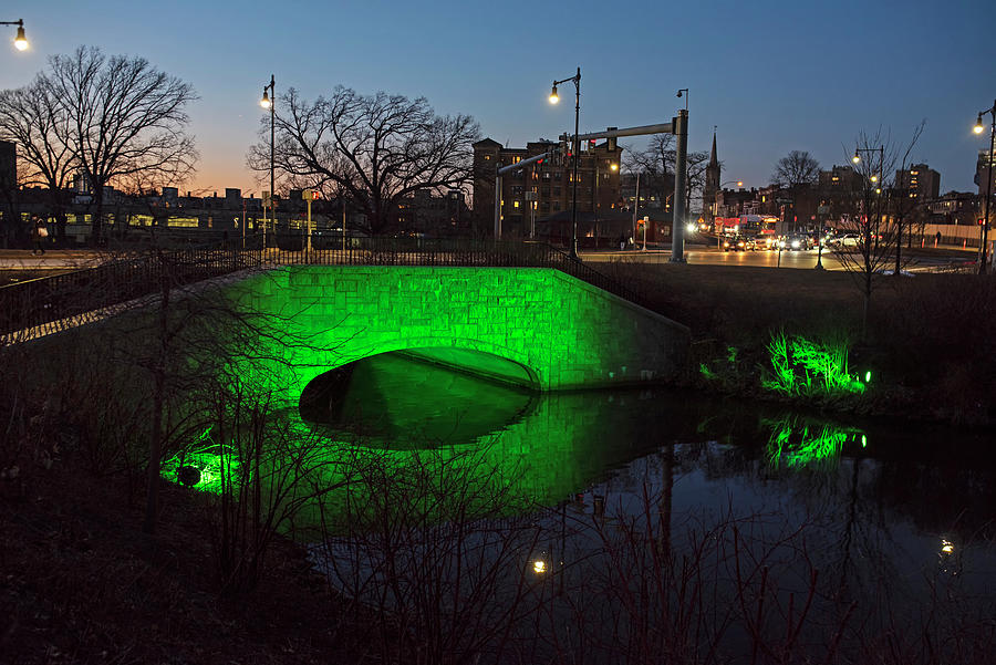 Liff Park Bridges lit up for Saint Patricks Day Emerald Necklace Boston Massachusetts Photograph by Toby McGuire