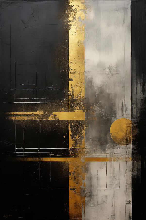 Light and Shadow - Black and Gold Art Painting by Lourry Legarde