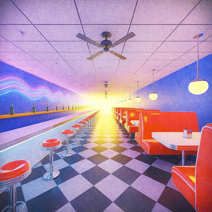 Light at the end of the diner Digital Art by Bespoke Cube