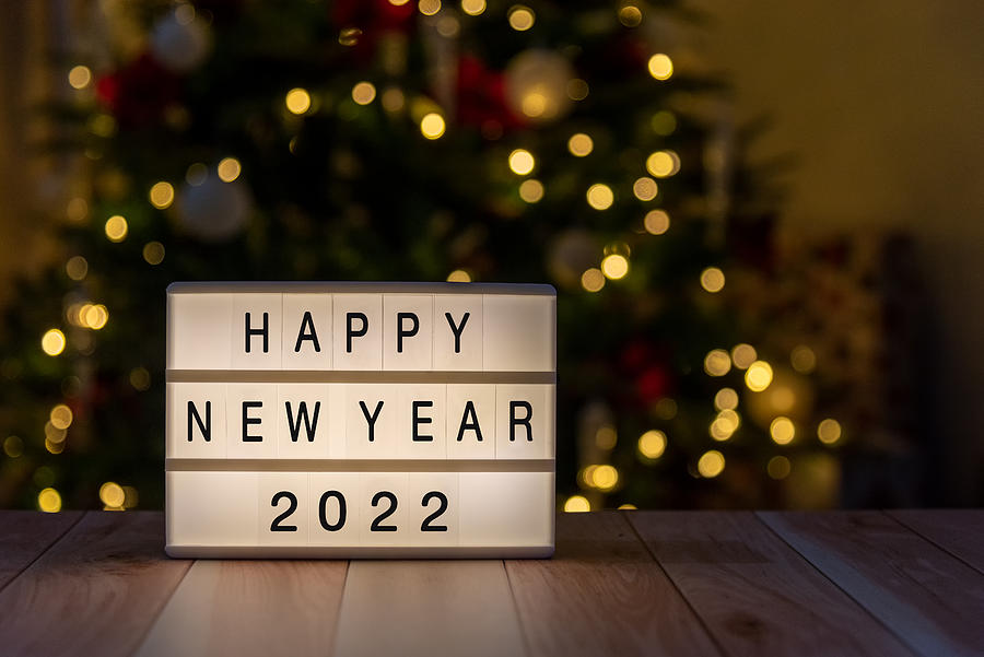Light Box With Text Happy New Year 2022 With Christmas Light Photograph by Nora Carol Photography
