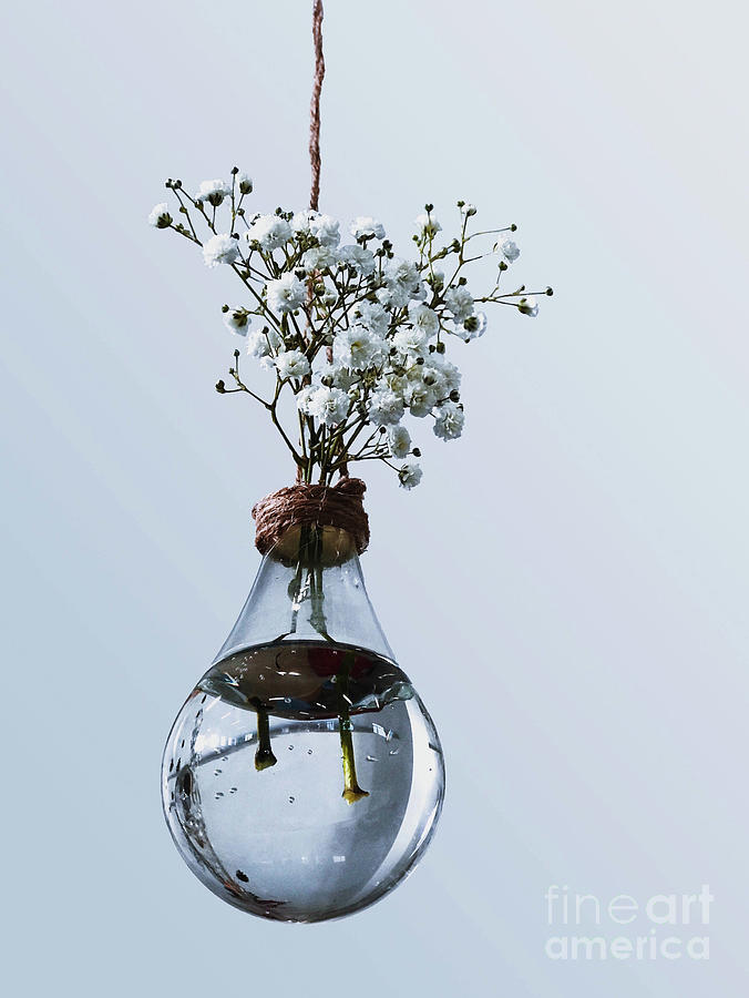 Light Bulb Vase For Flowers Mixed Media by Sandi OReilly