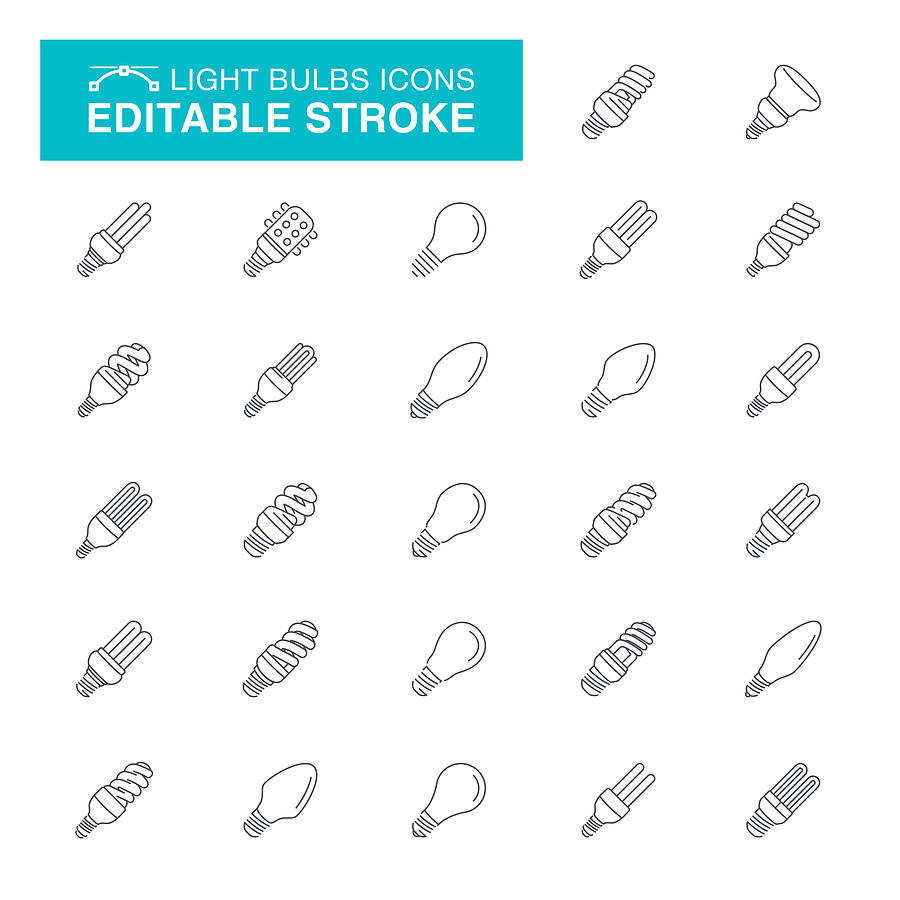 Light Bulbs Editable Stroke Icons Drawing by Forest_strider
