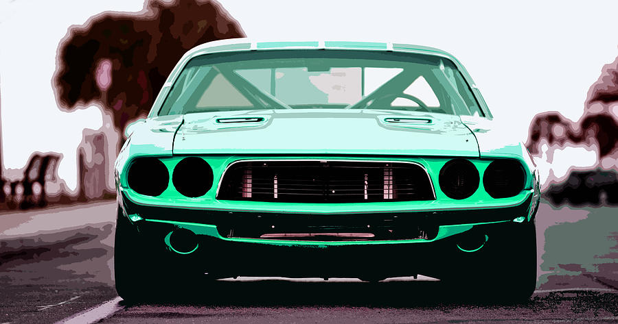 Car Digital Art - Light Green 1973 Dodge Challenger Race Car by Thespeedart