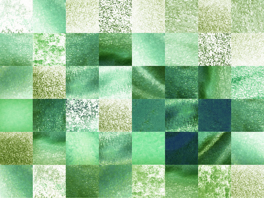 Light Green Watercolor Squares Art Mosaic Quilt Painting by Irina Sztukowski