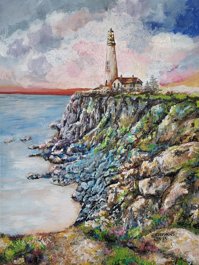 Light House On The Cliff Painting By Linda Stephens - Fine Art America