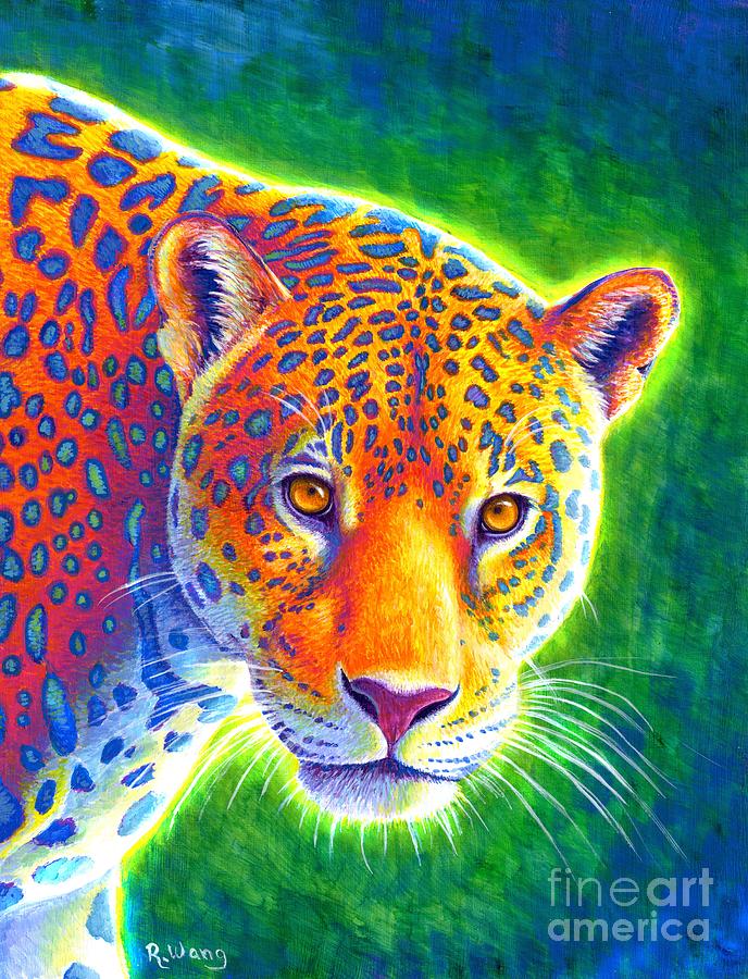 Light in the Rainforest - Jaguar Painting by Rebecca Wang