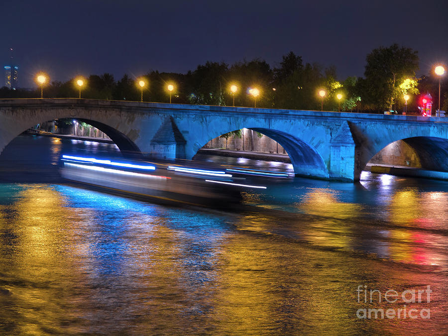 Colorful Light Music Of Night Paris, Famous Bridge Across River Siene   Water Under The Bridge   #2 Photograph by Tatiana Bogracheva