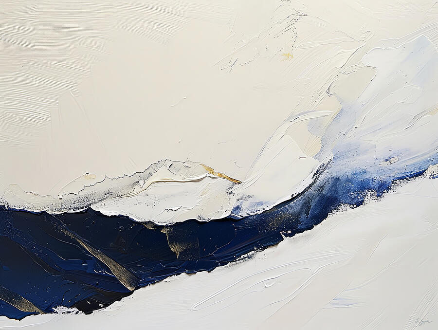 Light Navy, White and Gold Abstract Painting by Lourry Legarde