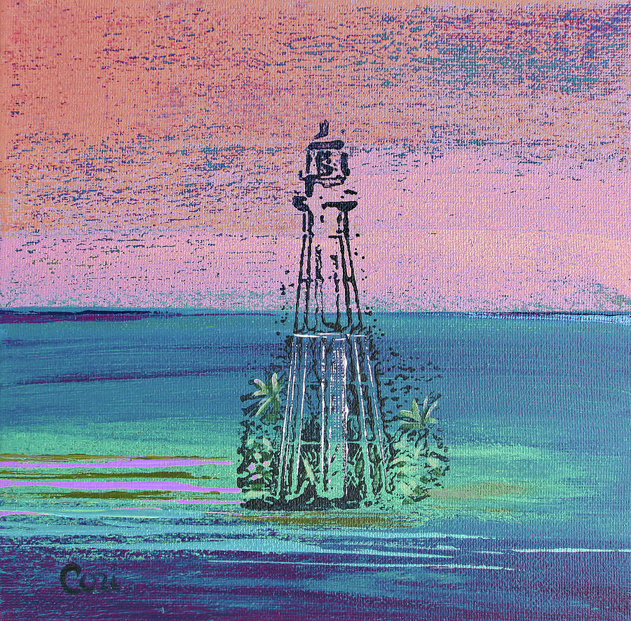 Lighthouse Mixed Media - Light on the Horizon Peach Sky by Corinne Carroll
