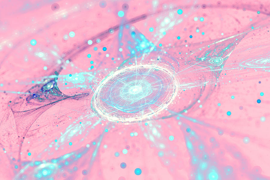 Light Pink Blue glowing Star fractal with particles Photograph by Oxygen