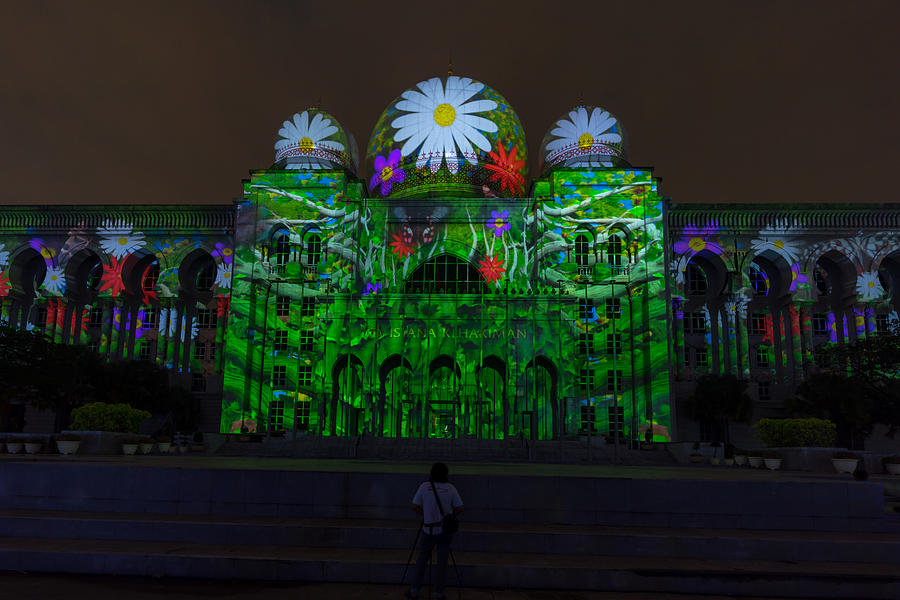 Light projection on Istana Kehakiman at Festival Light And Motion Putrajaya (LAMPU) 2017 for new year celebration in Putrajaya. Photograph by Shaifulzamri