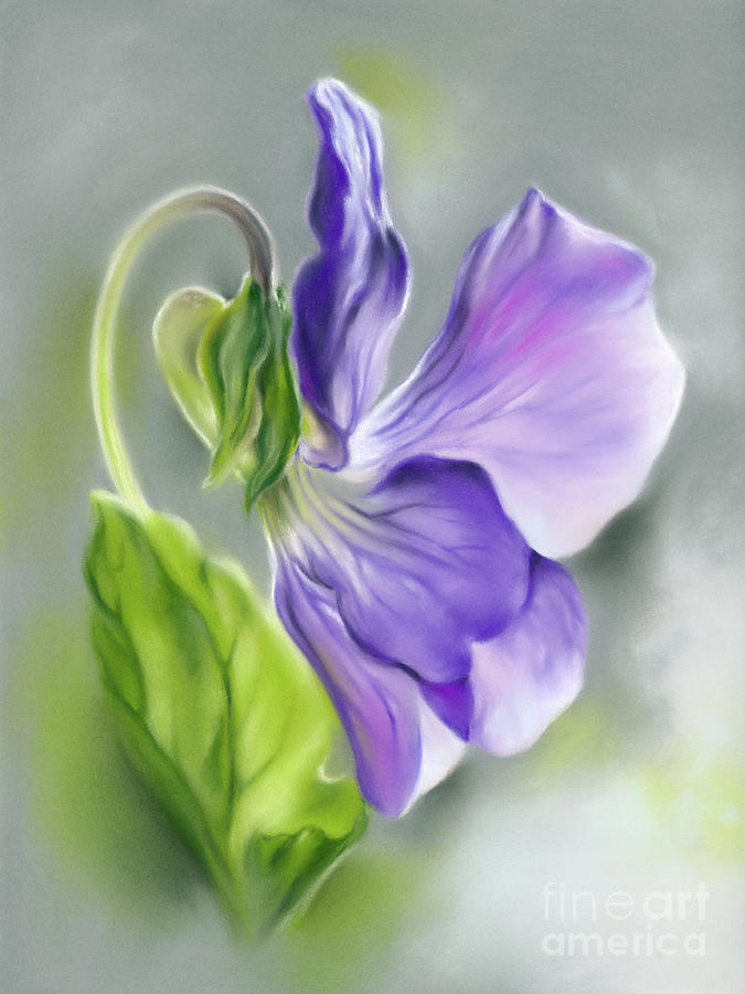 Light Purple Violet with Green Leaf Painting by MM Anderson