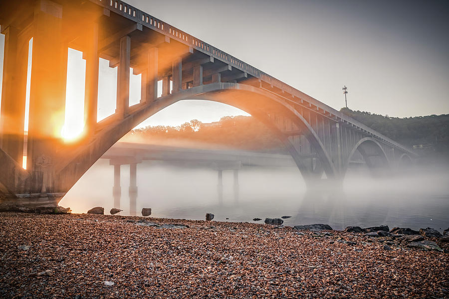 Light Rays At Sunrise Through Lake Taneycomo Bridge - Branson Missouri Photograph by Gregory Ballos Light Rays At Sunrise Through Lake Taneycomo Bridge - Branson Missouri Photograph by Gregory Ballos
